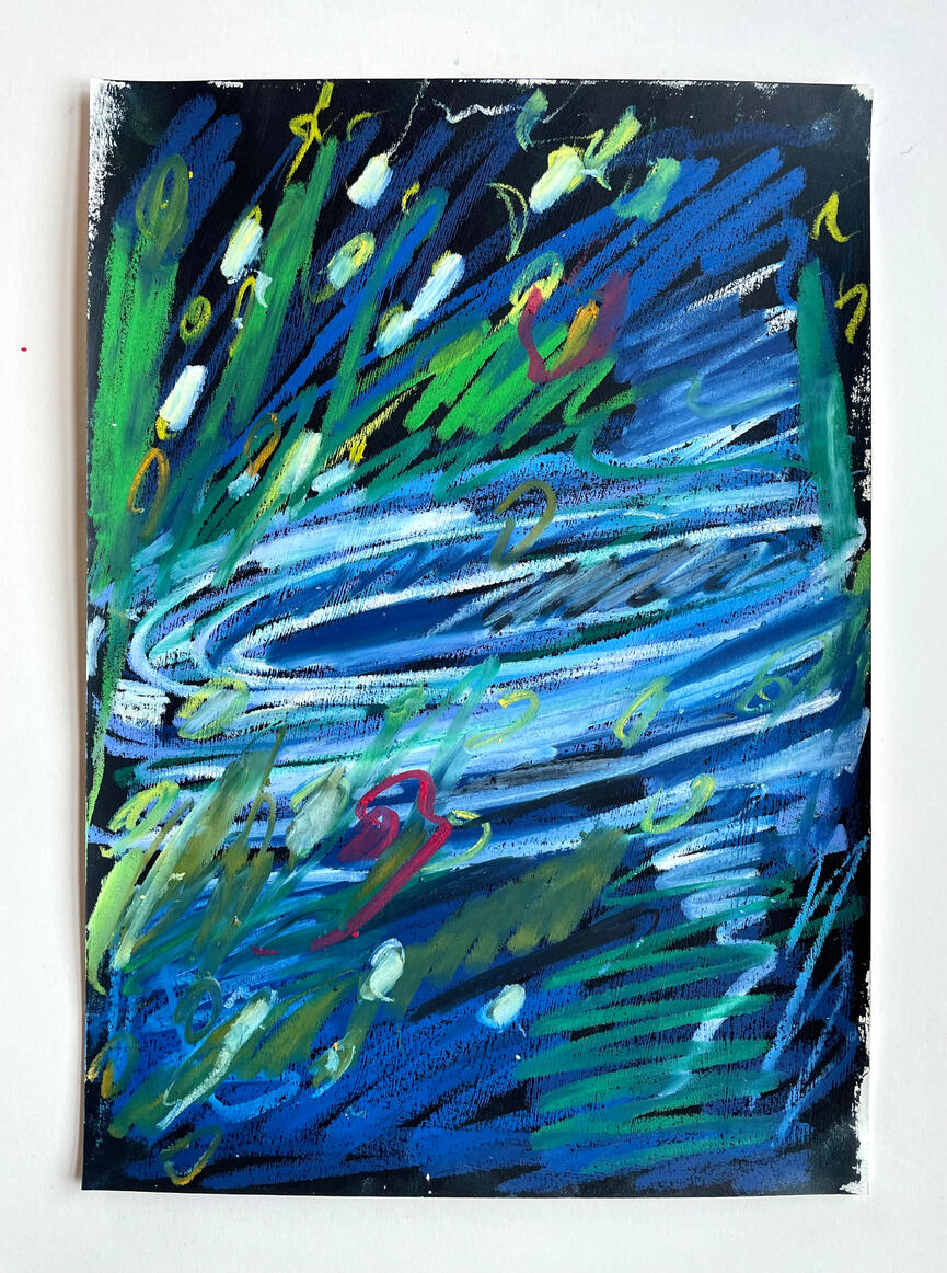 Gift for a Pisces, 2022, Oil pastel and acrylic on paper, 42 x 30 cm