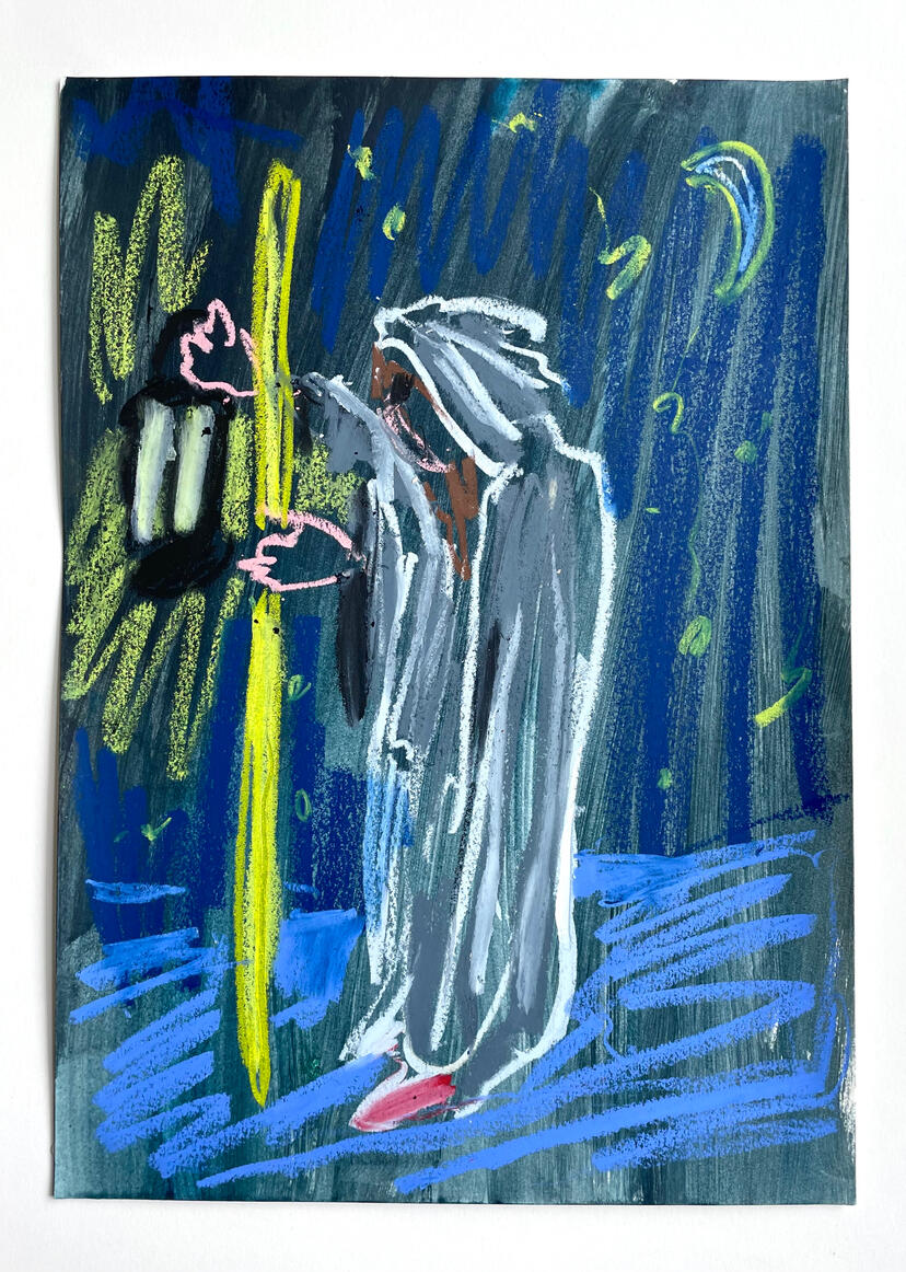 The Seal of Solomon, 2022, Oil pastel and acrylic on paper, 30 x 21 cm