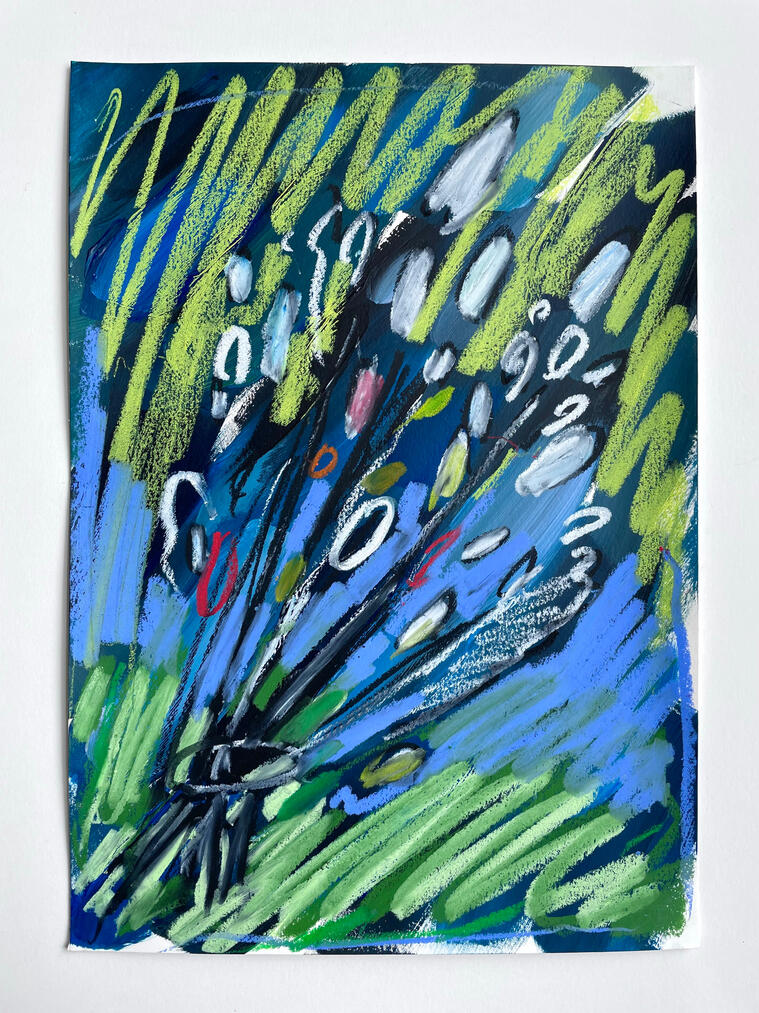 For The Harvest, 2022, Oil pastel and acrylic on paper, 30 x 21 cm
