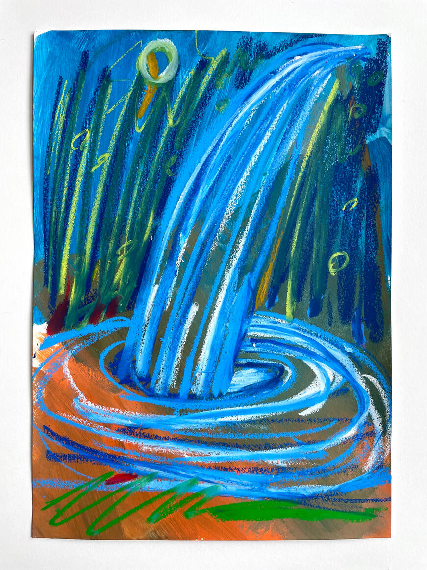 Water Water Everywhere, 2022, Oil pastel and acrylic on paper, 30 x 21 cm