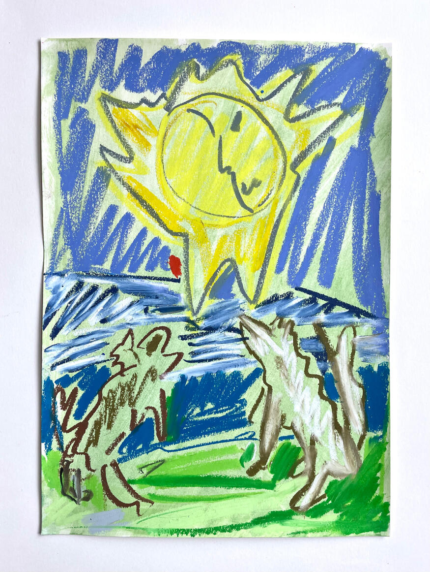 The Moon, 2022, Oil pastel and acrylic on paper, 30 x 21 cm