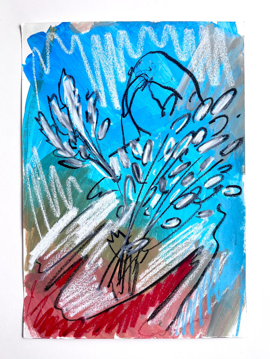 The Maiden, 2022, Oil pastel and acrylic on paper, 30 x 21 cm