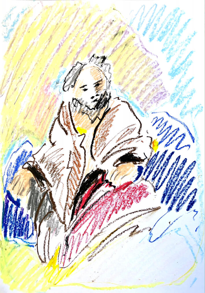 Late Night Study, 2020, oil pastel on paper, 60 x 42 cm