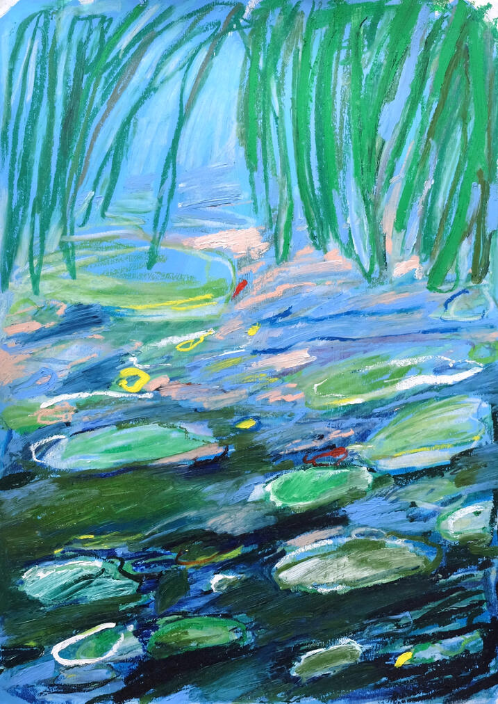 A Study of Water, 2025, Acrylic and oil bar on paper, 70 x 50 cm