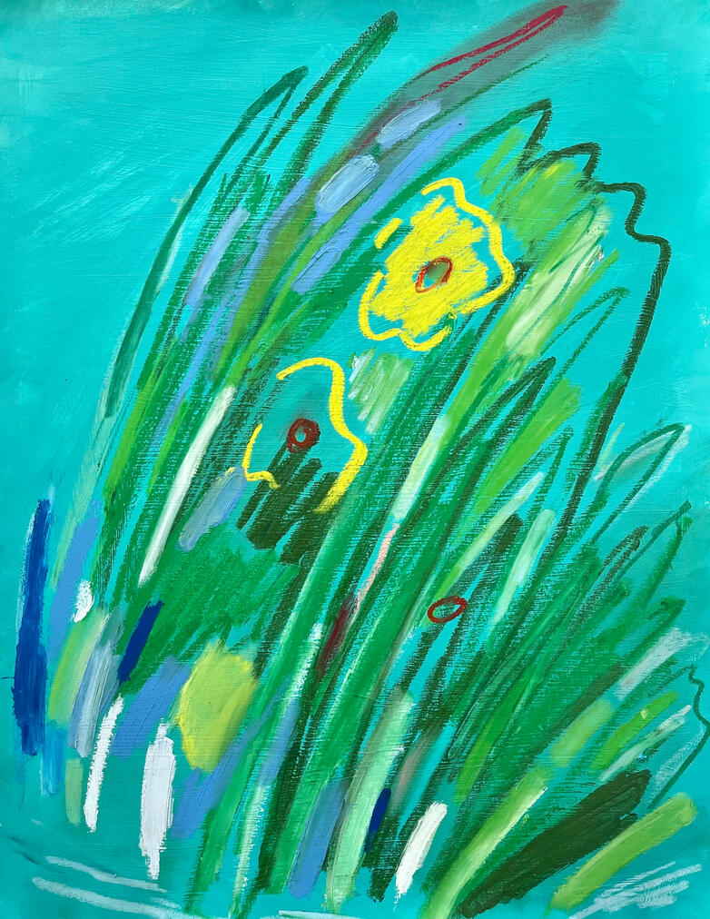 Buttercups, 2025, Acrylic and oil bar on paper, 65 x 50 cm