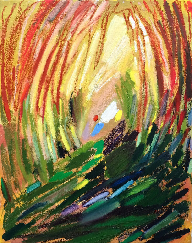 Temperance, 2025, Acrylic, oil bar and oil pastel on canvas, 50.5 x 40 cm