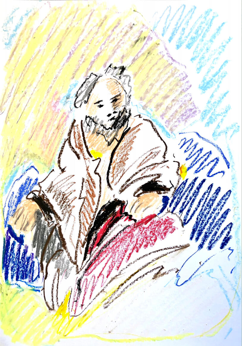 Late Night Study, 2020, oil pastel on paper, 60 x 42 cm